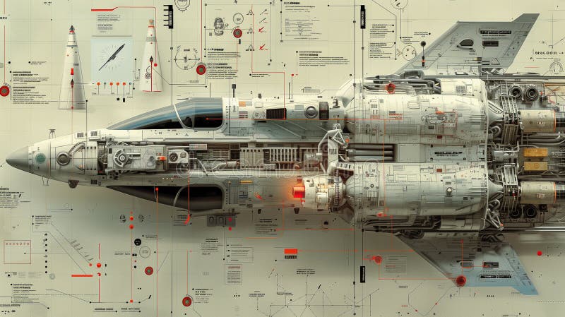 Detailed Schematic of a Futuristic Spaceship stock illustration