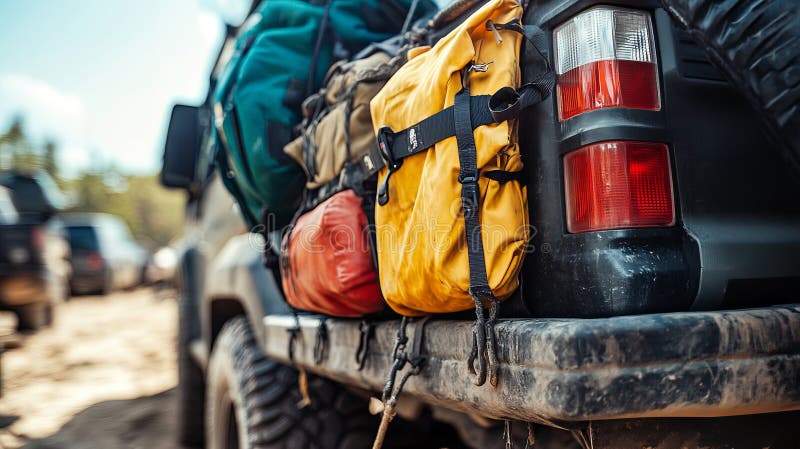 Detailed shot of recovery gear on SUV bumper, ready for tough route. royalty free stock photography