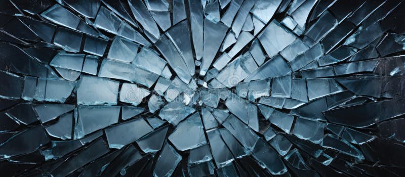 Symmetric pattern of shattered glass in electric blue on black background royalty free stock photos