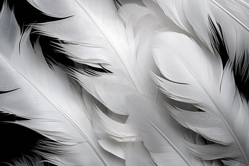 A Detailed Shot of White Feathers Against a Dark Black Background