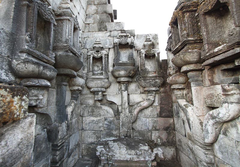 Detailed stone work in Candi Sewu stock photography
