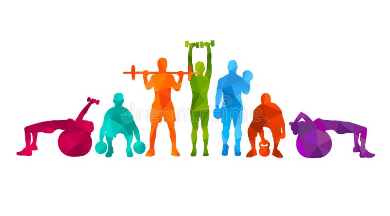 Detailed vector illustration silhouettes strong rolling people set girl and man sport fitness gym body-building workout powerlifti