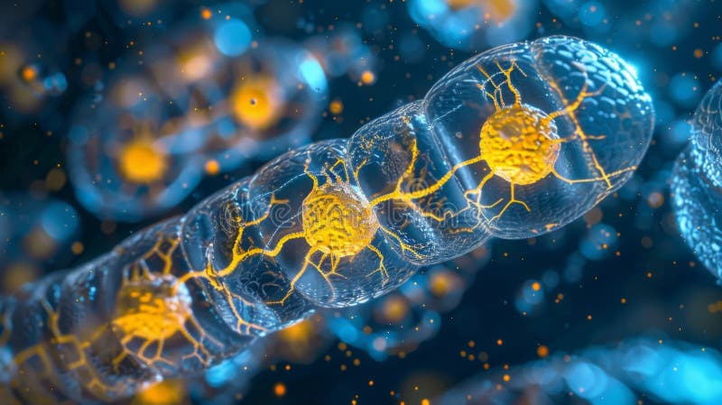A detailed view of the electron transport chain within a mitochondrion with its intricate system of electron carriers stock images