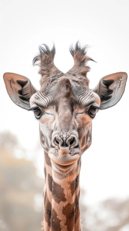 închiderea girafelor cu fond neclar. O imagine detaliată a unei fețe de girafe cu fundalul neclară, prezentând caracteristicile sale distinctive. generate de