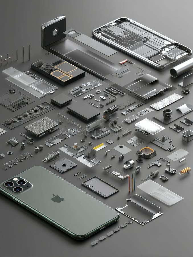 Modular Smartphone Concept Showcasing an Exploded View of Components and Design in an Abstract Layout stock image