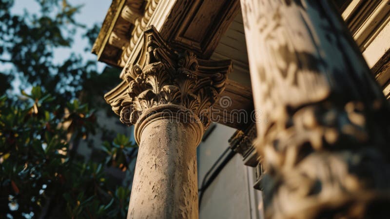 A detailed view of a pillar with a clock mounted on it. Suitable for time-related concepts or architectural themes royalty free stock photo