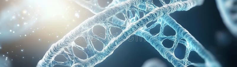 Detailed visualization of a DNA strand illustrating genetic structure and molecular science in a futuristic style stock illustration