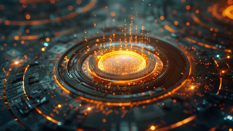 A detailed visualization of a futuristic digital core, glowing with energy and intricate circuit patterns, representing the pulse vector illustration