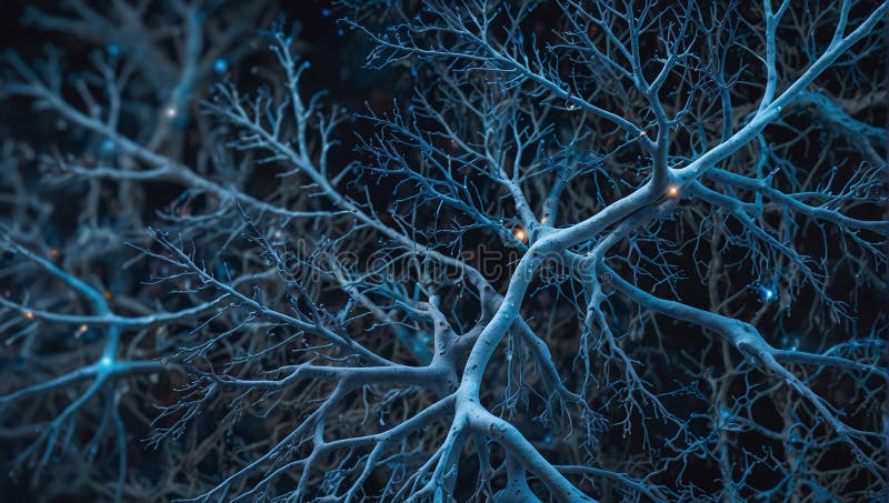 Detailed Visualization of Neurons with Blue Synapses and Connections in a Neural Network royalty free illustration