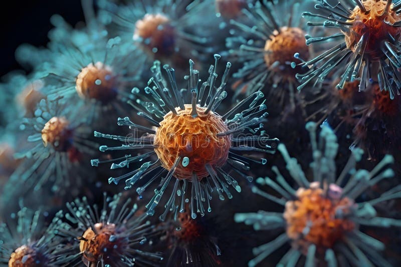 Detailed visualization of virus particles in a microscopic view vector illustration