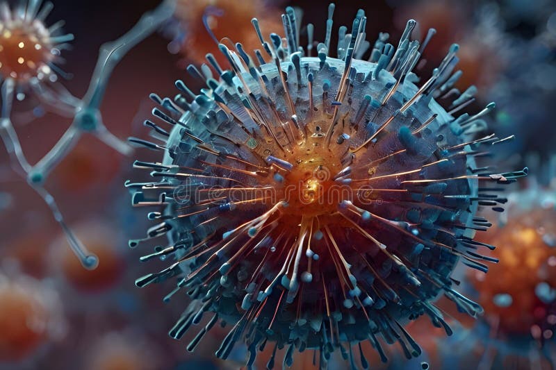 Detailed visualization of virus particles in a microscopic view royalty free illustration