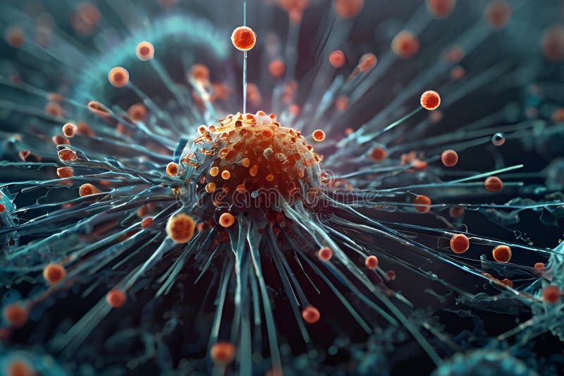 Detailed visualization of virus particles in a microscopic view vector illustration
