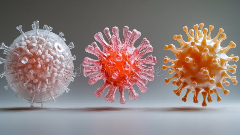 Detailed visualization of virus structures depicting microscopic forms in diverse colors stock illustration