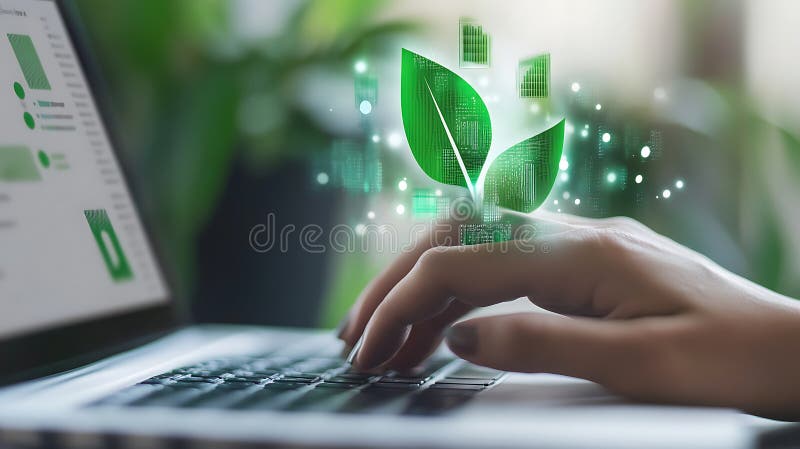 Detaillierte Darstellung einer Hand, die eine Präsentation zu globalen Initiativen für grüne Finanzen erstellt lizenzfreie abbildung
