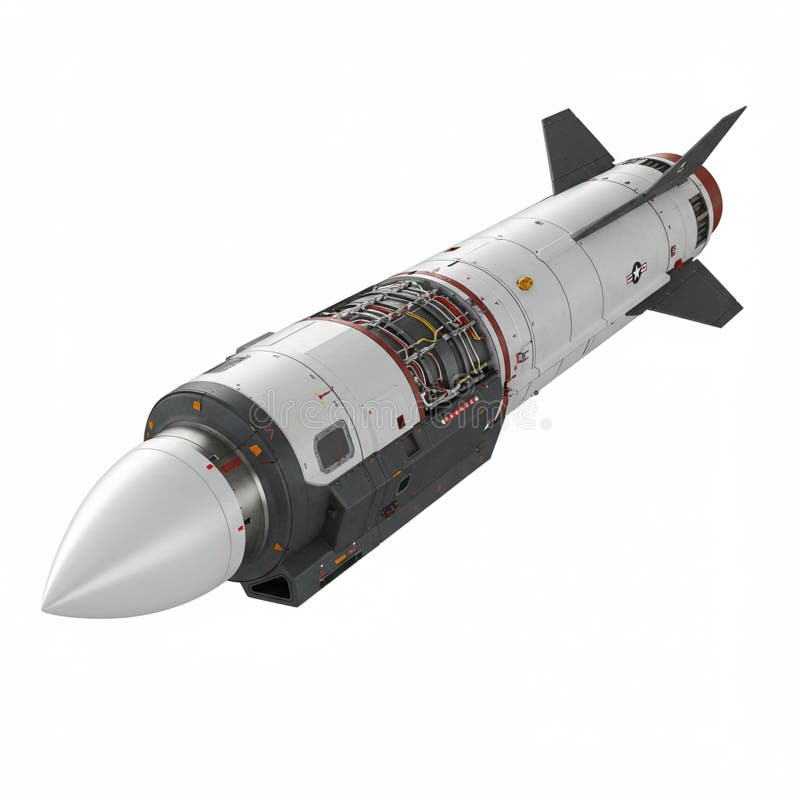 Detaillierte Darstellung einer Rakete mit freiliegenden inneren Komponenten. Die Rakete weist einen stock abbildung