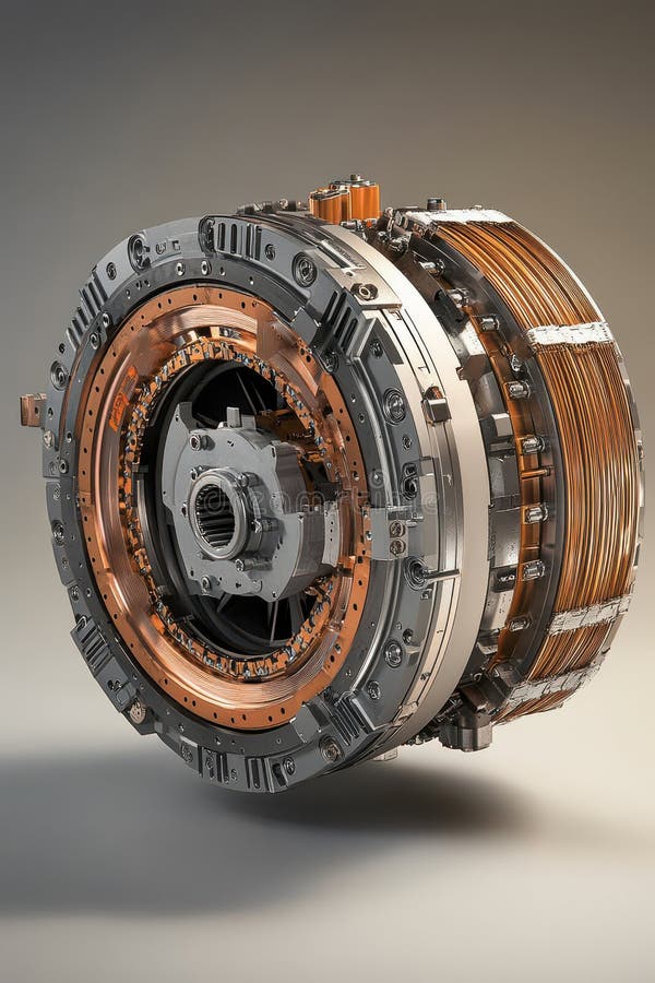 Detaillierte Darstellung fortgeschrittener Elektromotoren mit Kupferspulen und mechanischen industriellen Bauteilen lizenzfreie abbildung