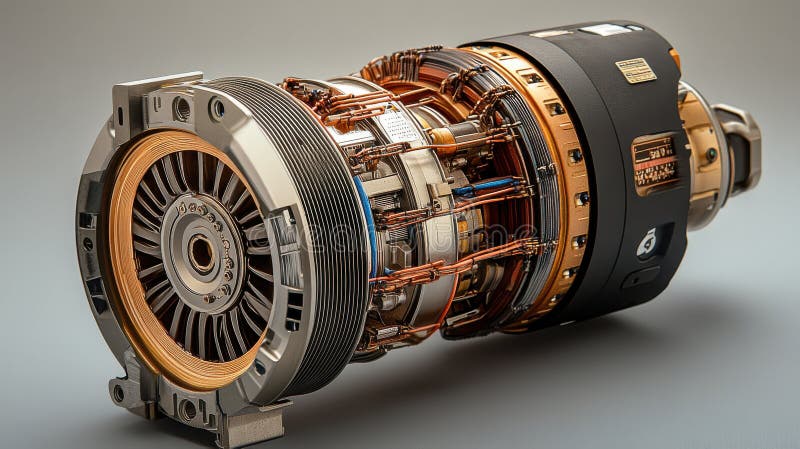 Detaillierte Darstellung fortgeschrittener Elektromotoren mit Kupferverkabelung und industriellen Komponenten lizenzfreie abbildung