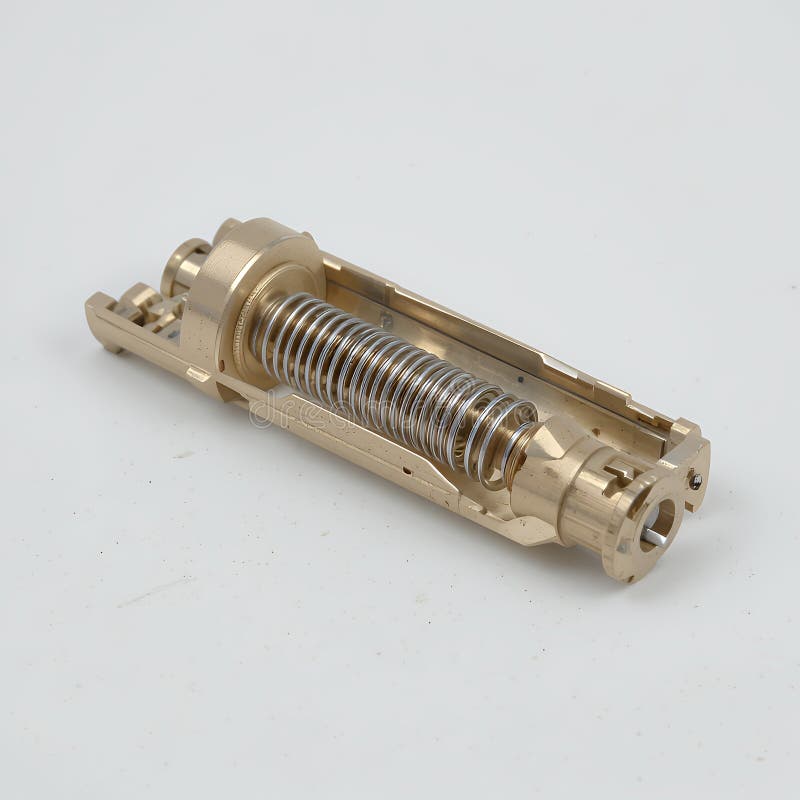 Detaillierte Schließung des GoldToned Metallic Mechanism mit Coil Spring auf weißem Hintergrund lizenzfreie abbildung