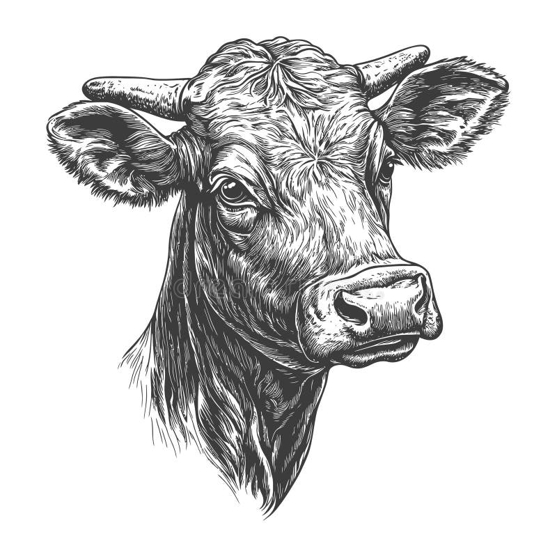 Detaillierte Schwarz-Weiß-Illustration mit HandDrawn Cow Head Portrait vektor abbildung