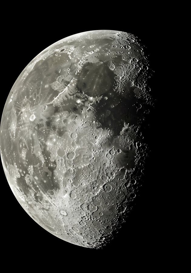 Detaillierte Sicht auf den Mond mit zahlreichen Kratern auf seine raue Oberfläche stock abbildung