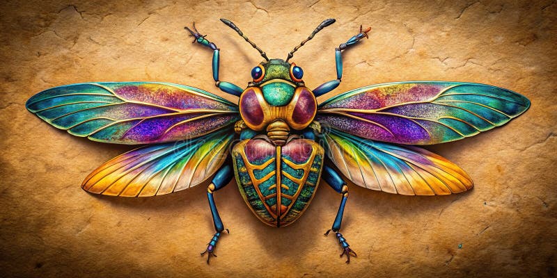 Detaillierte Untersuchung eines Insekts, das auf gealtertem Brown Paper und einem antiken Entomologie-Forschungsprojekt aufbewahrt vektor abbildung