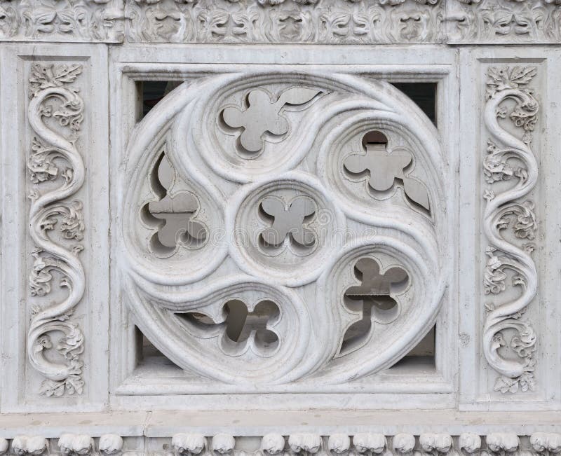 Details of antique carved balcony decoration