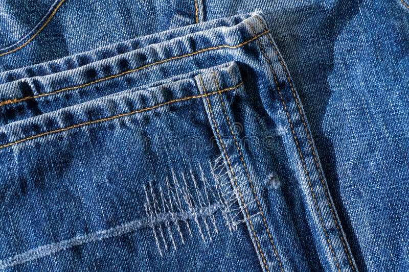 Details of Blue Jeans - Hem with Decorative Seams Close Up Stock Photo ...