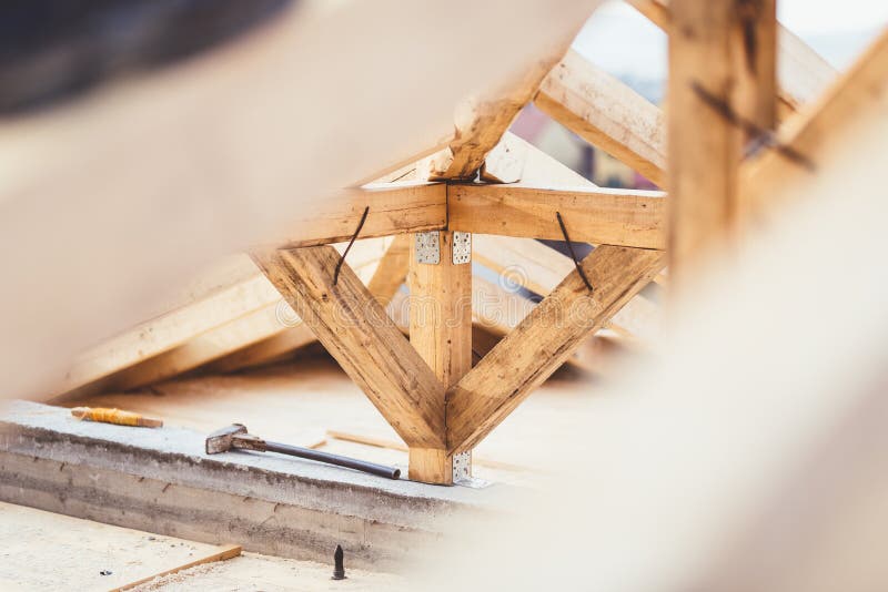 Details of construction site, close up of timber structure and roof system. Load structural stock images, royalty-free photos and pictures