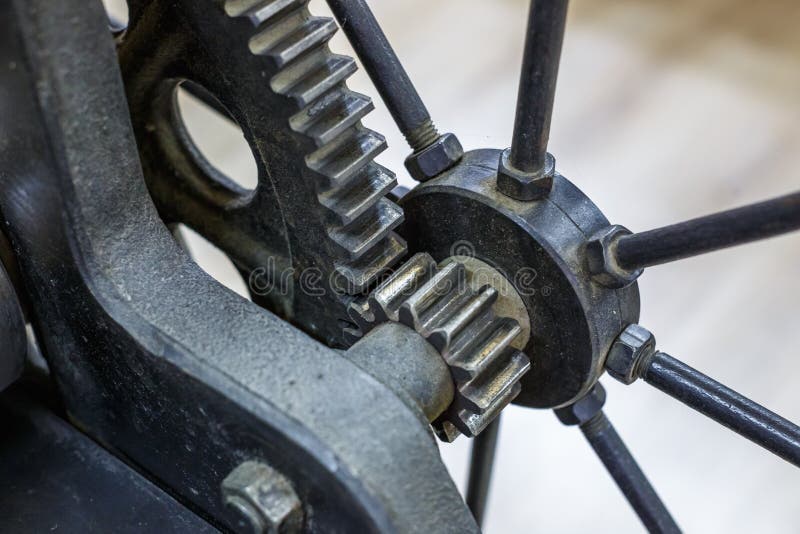 Details of old ancient machine for making engravings royalty free stock photo