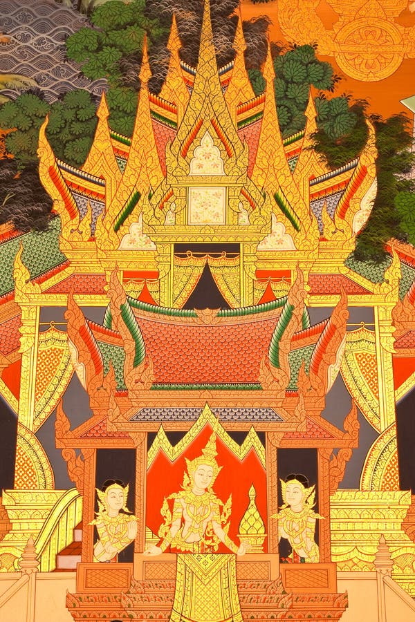 Details of Thai traditional style church painting.