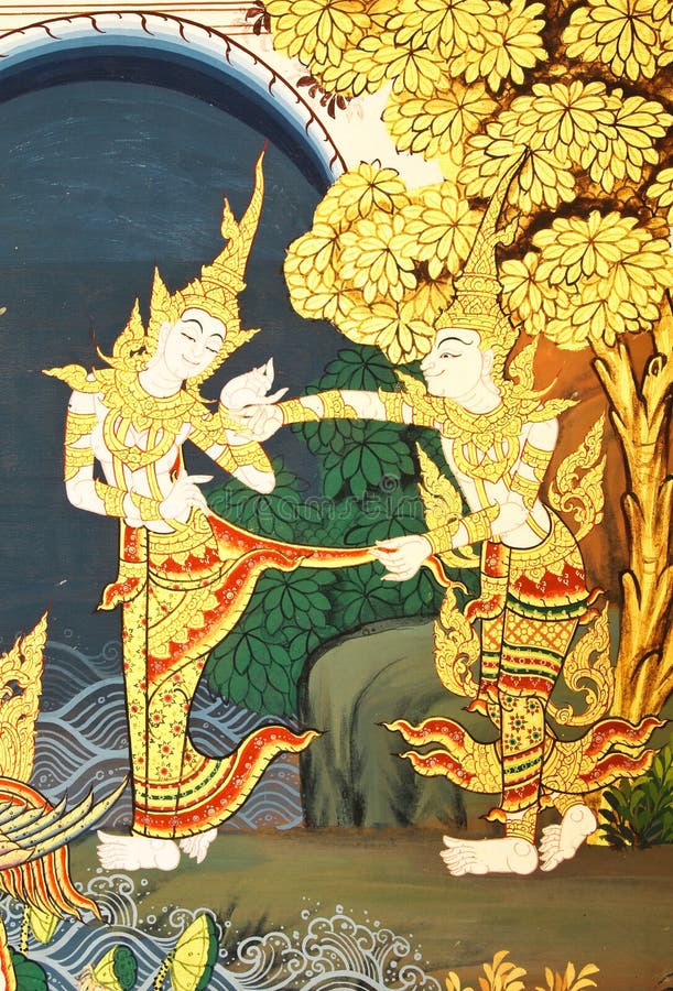 Details of Thai traditional style church painting.