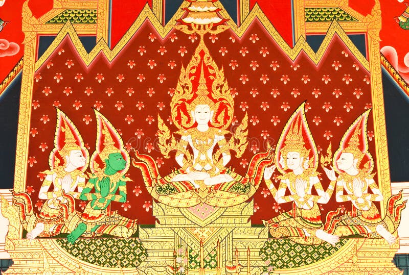 Details of Thai traditional style church painting.