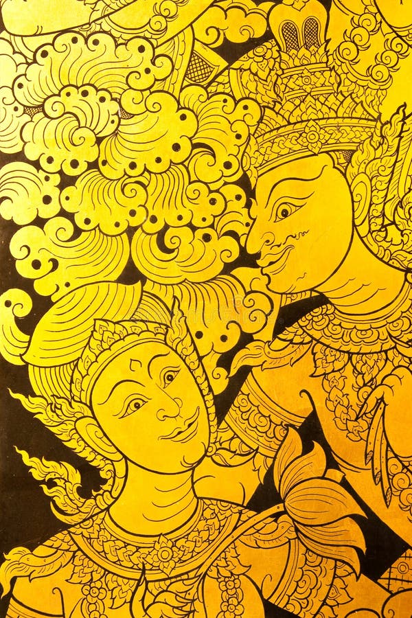 Details of Thai traditional style door painting.