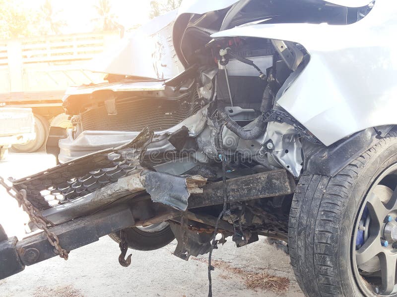 Details of a White Car in an Accident, Car Crash, Insurance. Stock