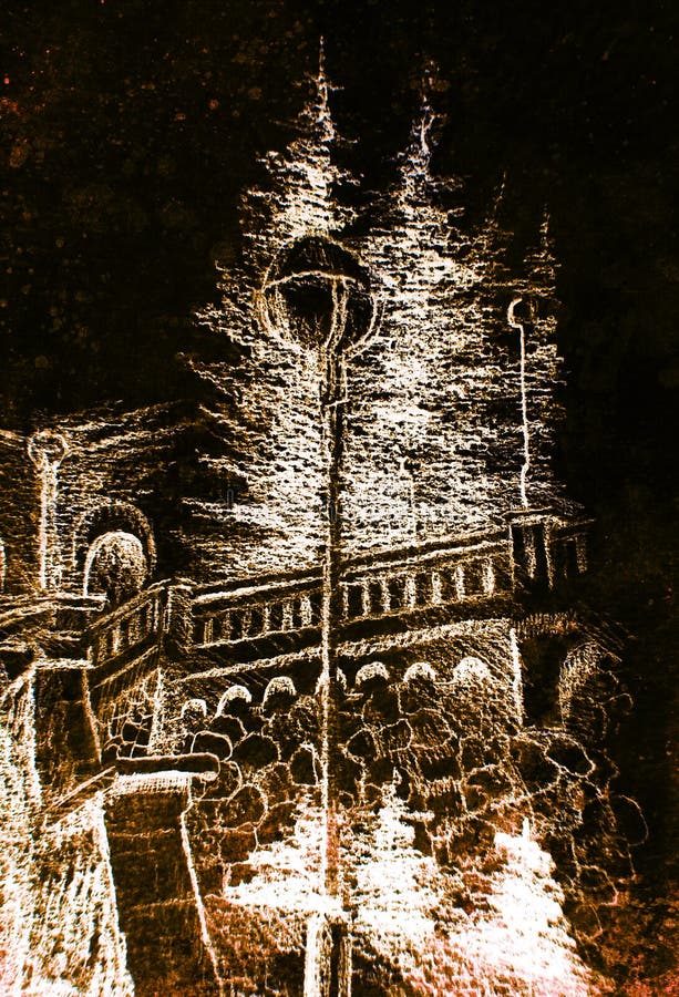 Detalhe de uma lâmpada de rua na cidade velha, desenho de lápis, efeito da cor no fundo abstrato ilustração stock Detalhe de uma lâmpada de rua na cidade velha, desenho de lápis, efeito da cor no fundo abstrato ilustração stock