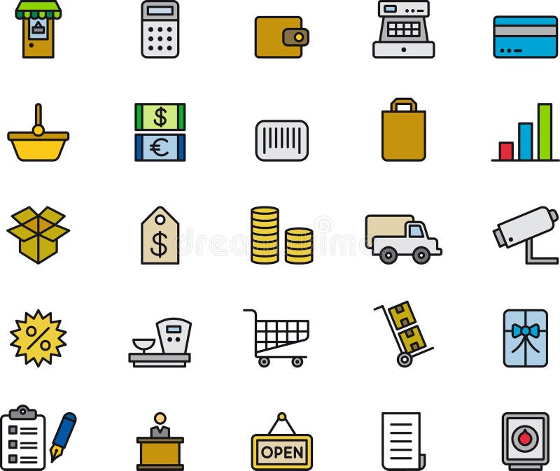 Detaliczne zakupy ikony Inkasowe ilustracja wektor Detaliczne zakupy ikony Inkasowe ilustracja wektor