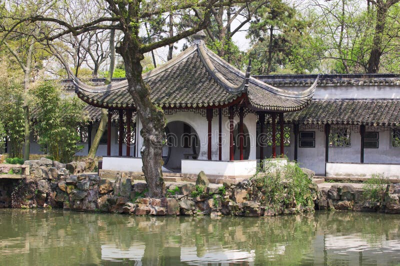 Detalj av den ödmjuka trädgården för administratör` s Suzhou Kina royaltyfria foton
