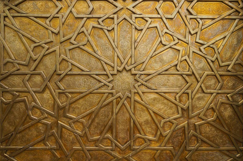 Detalj av mässingsdörren på den kungliga slotten i Fez, Marocko. I