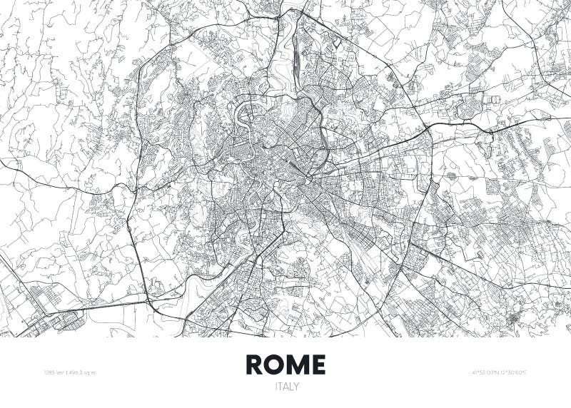 Romkarta Detaljerad Karta över Roms Stads Affisch Med Gator Cityscape