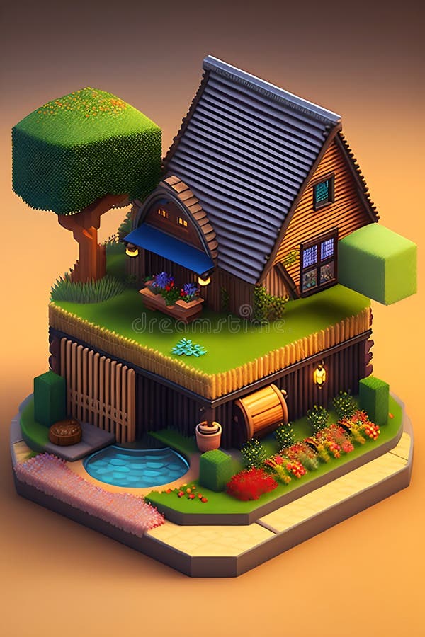 A detailed isometric straw bale house,big coffee glass,farm, rabbit,fish pond,bush,1 floor,pixel art, unreal engine voxel rendering,8k, AI Generative Illustration Graphic Design Art Icon Symbol Sign Log. A detailed isometric straw bale house,big coffee glass,farm, rabbit,fish pond,bush,1 floor,pixel art, unreal engine voxel rendering,8k, AI Generative Illustration Graphic Design Art Icon Symbol Sign Log