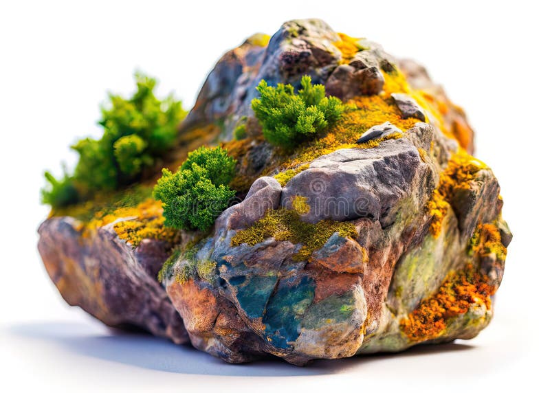 Detaljerad lutningShift Miniature Rock Boulder Cutout Realistic 3D Digital Art Element for Graphic Design Landscape eller stock illustrationer