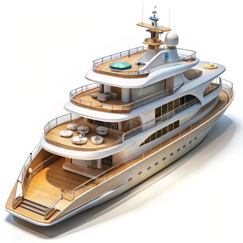 Detaljerad modell för en superyacht med flera däck isolerade royaltyfri illustrationer