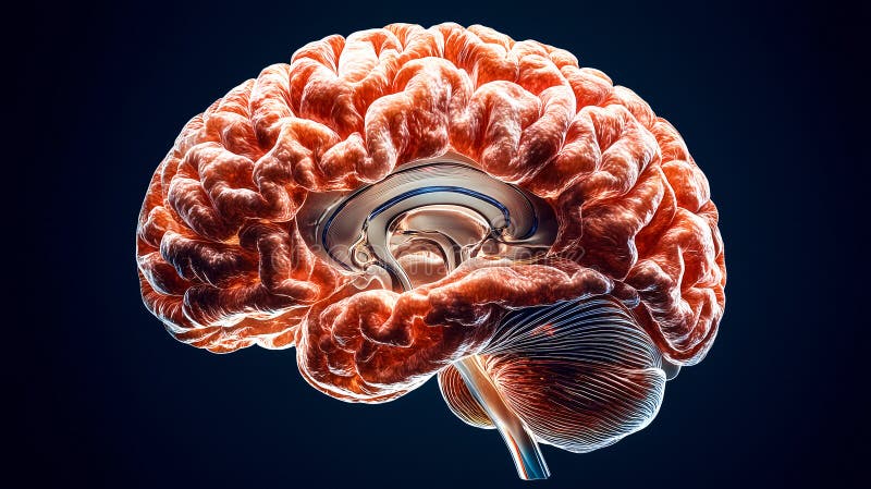 Detaljerad modell för human hjärnsektionsvy med invecklade neurala banor. ai generative vektor illustrationer