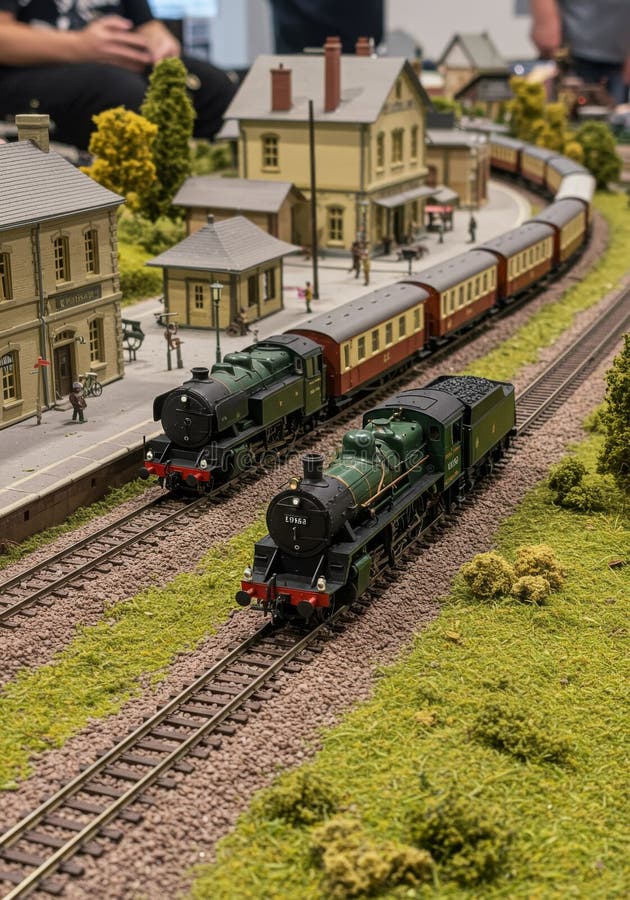 Detaljerad modell för tåg-diorama med ånglok vektor illustrationer