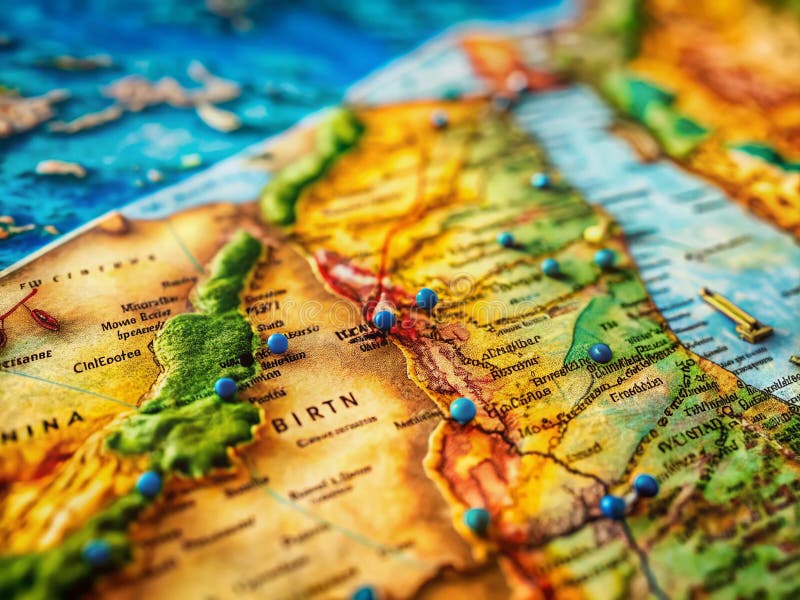 Detaljerad TiltShift-miniatyrkarta över de israeliska förvaltningsavdelningarna en enande visuell prospektering av geografiska omr stock illustrationer