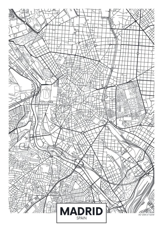 Detaljerad översikt Madrid för vektoraffischstad royaltyfri illustrationer Detaljerad översikt Madrid för vektoraffischstad royaltyfri illustrationer