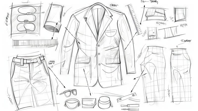 Detaljerade symönsterritningar för modedesign och formgivning vektor illustrationer