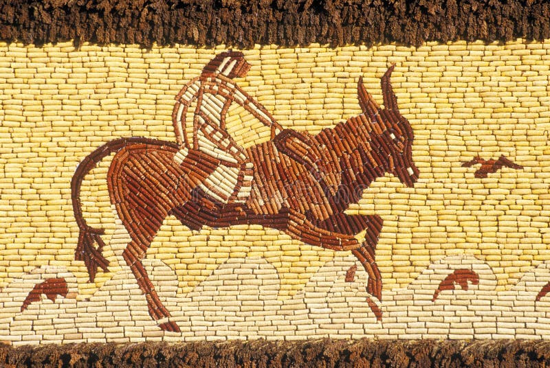 Detail of mosaic on Corn Palace, roadside attraction in West Mitchell, SD. Detail of mosaic on Corn Palace, roadside attraction in West Mitchell, SD