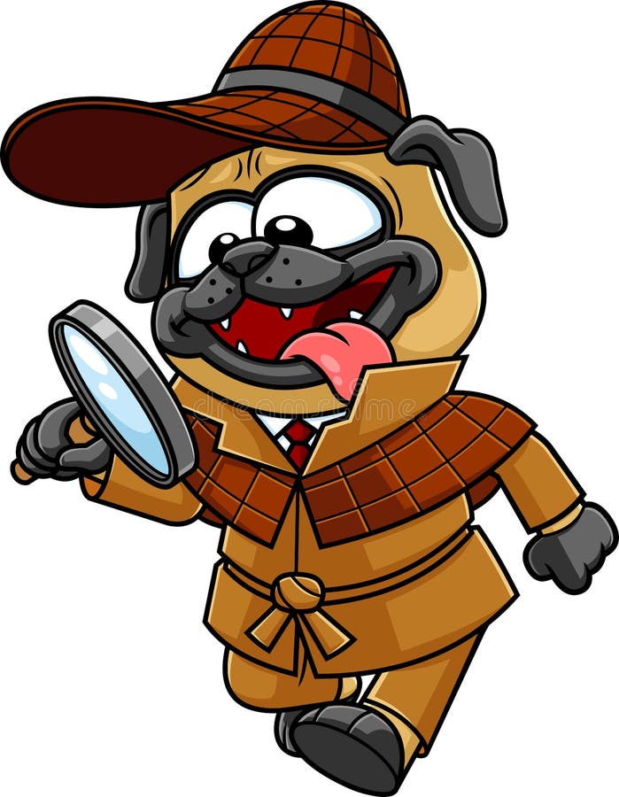 Detective Dog Cartoon Character Following a Clues Stock Vector
