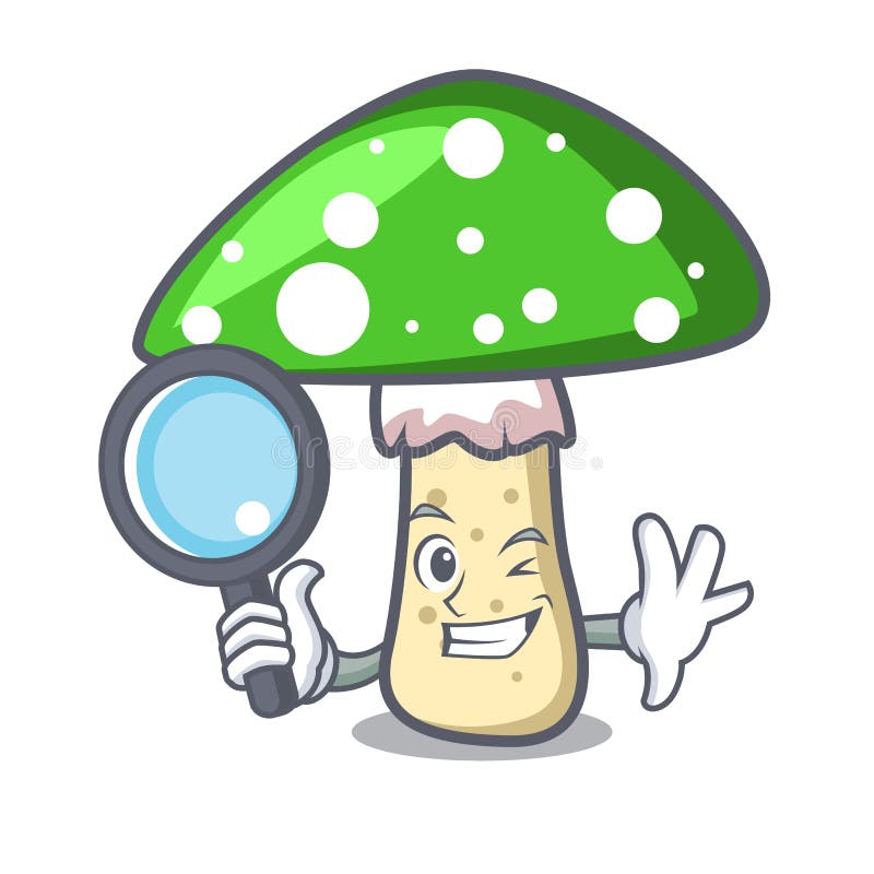 Detective green amanita mushroom character cartoon stock illustration